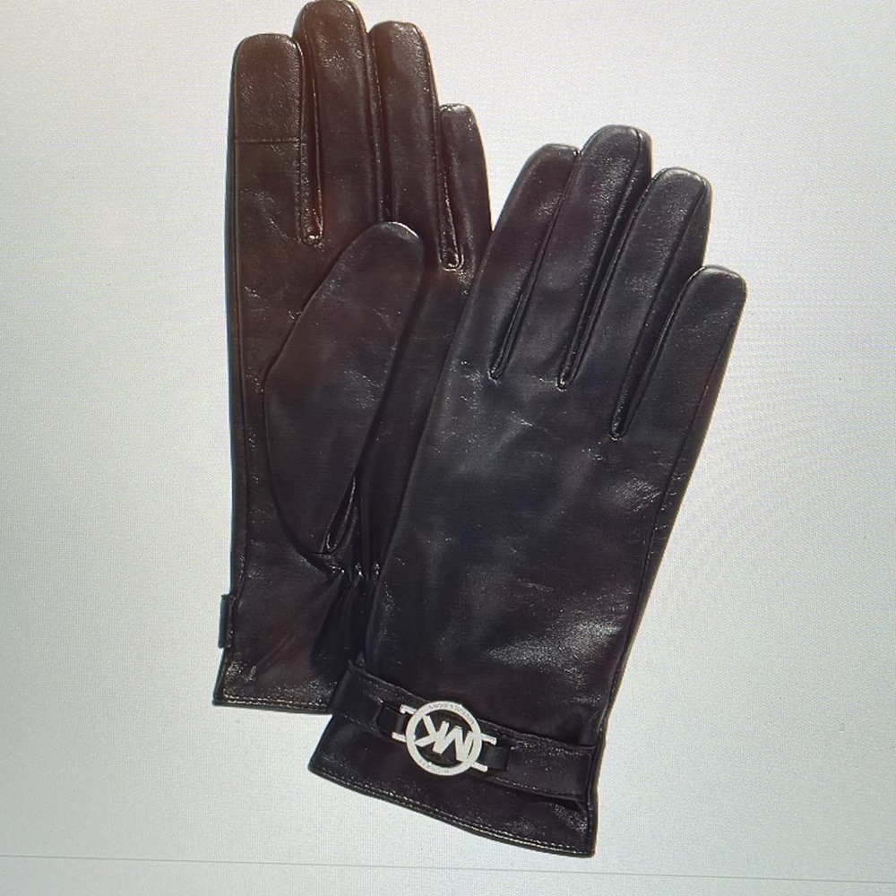 Michael Kors Black Leather Logo Ornament Gloves